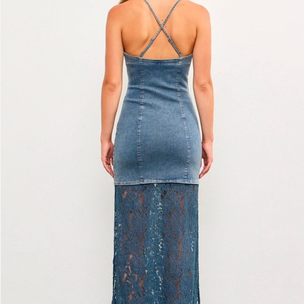 Denim Blue Lace Maxi Dress - Picture 2 of 6